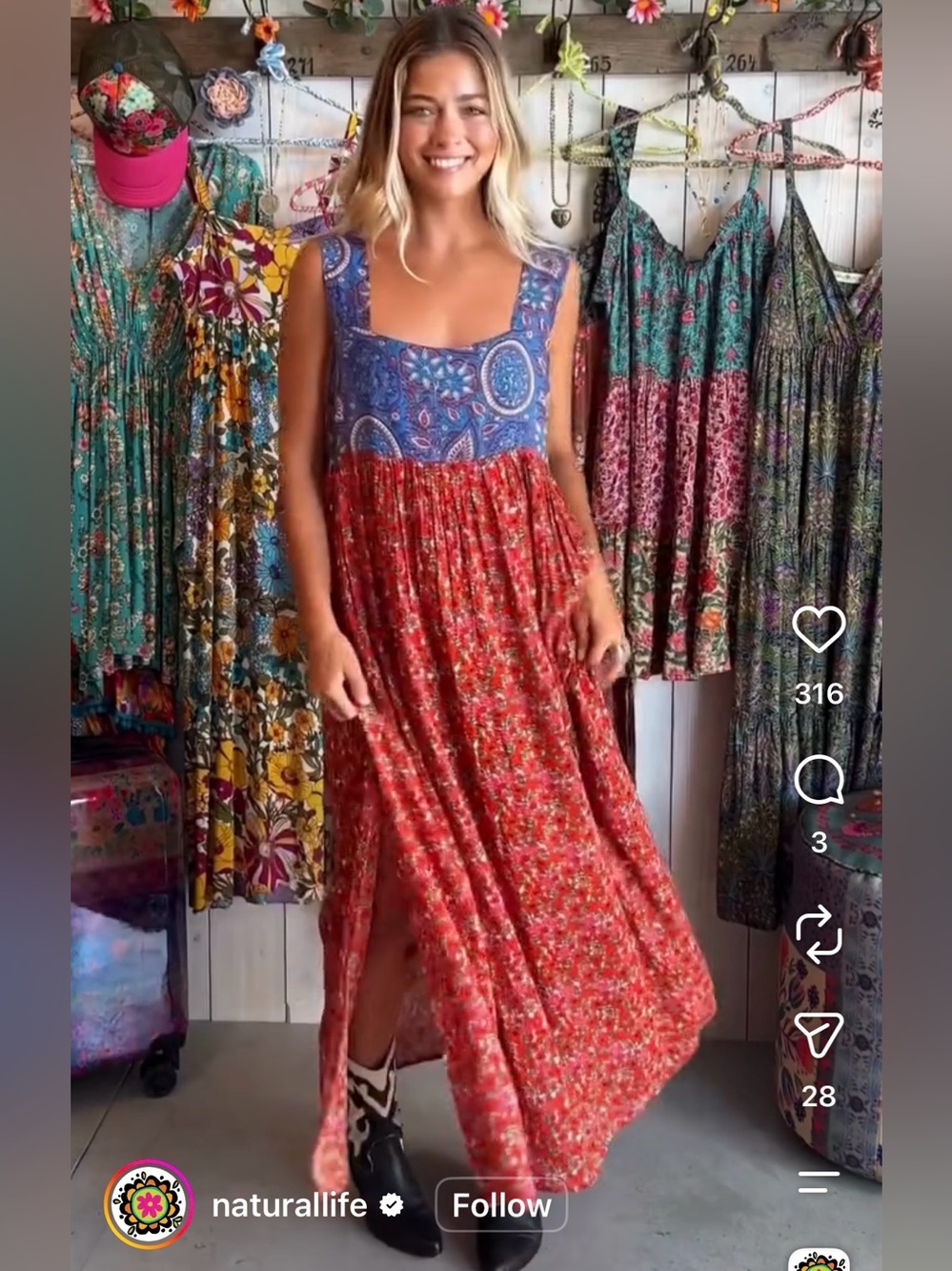 NATURAL LIFE Tricia Midi Dress with Blue Paisley & Floral Print